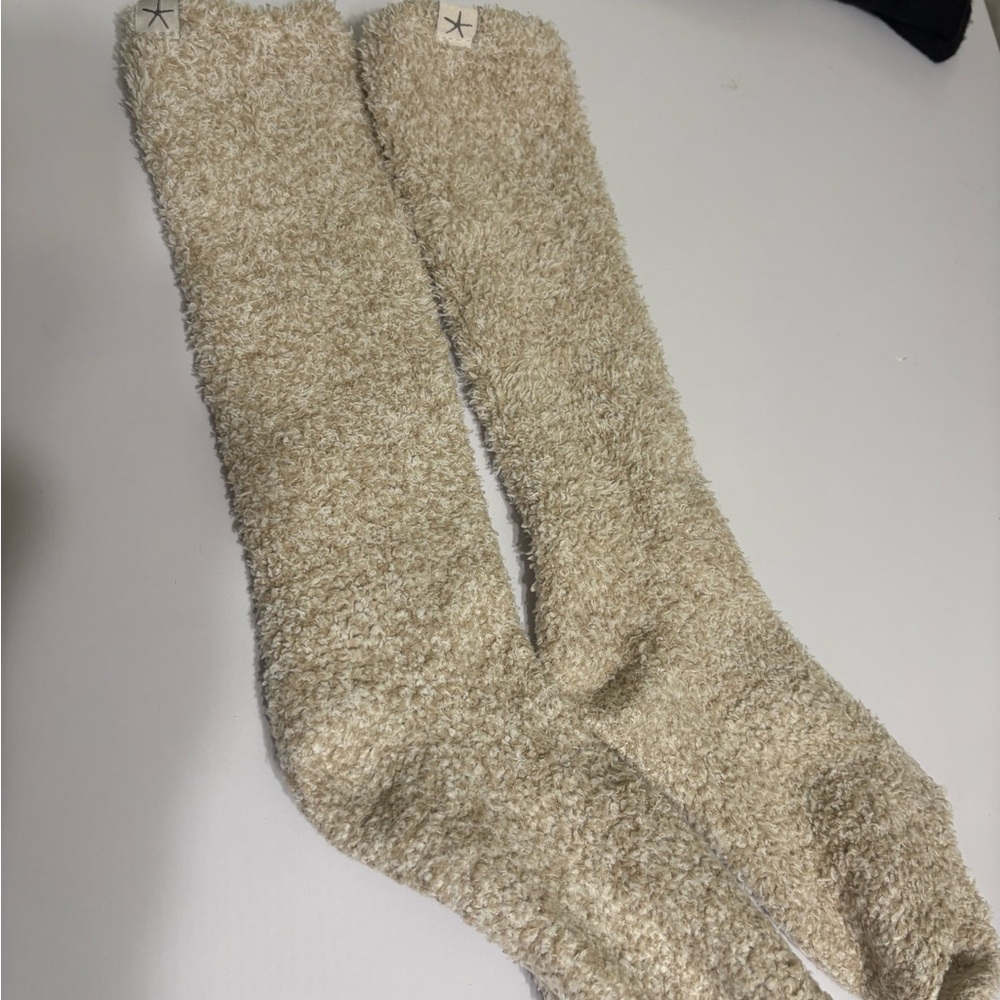 Barefoot Dreams Cozy Beige Fuzzy crew Socks